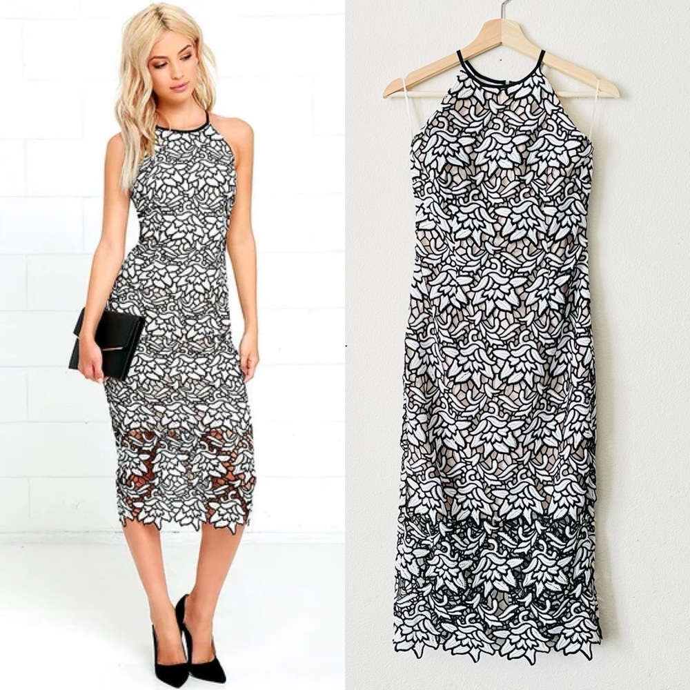KEEPSAKE the Label Black and White Lace Midi Dress